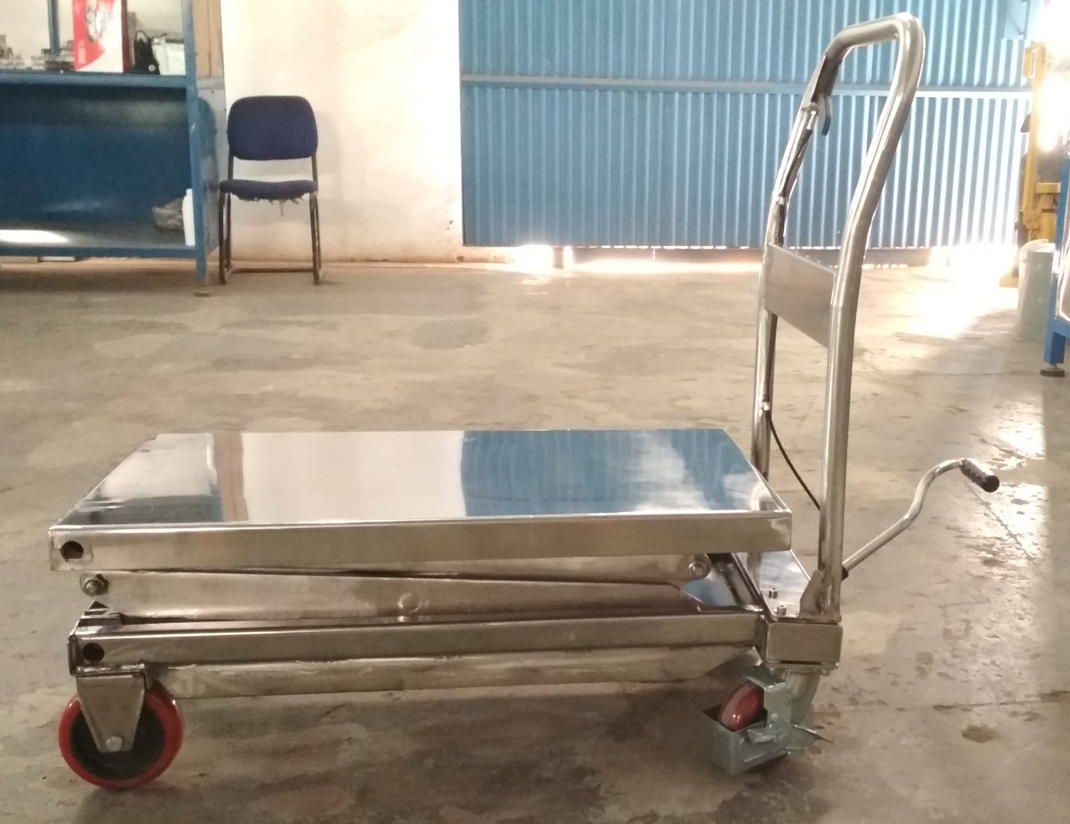 Stainless steel scissor lift table trolley